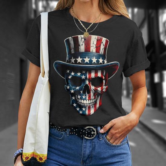 4Th Of July American Flag Skull Skeleton For Men T Shirt Monsterry