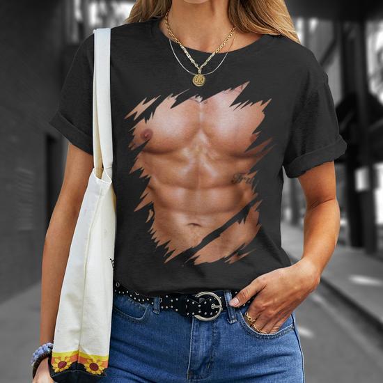 Musculos Falsos Para Hombre Rasgados Pecho Desgarrado Paquete De Seis Abdominales Camiseta unisex Regaloses