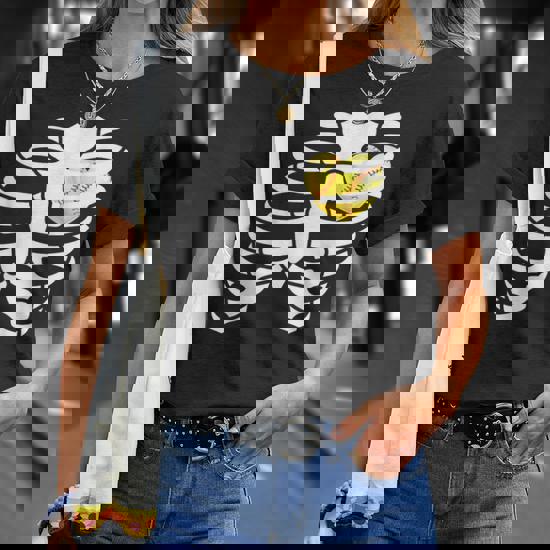 Softball Heart Inside Ribs Skeleton Halloween Costume T