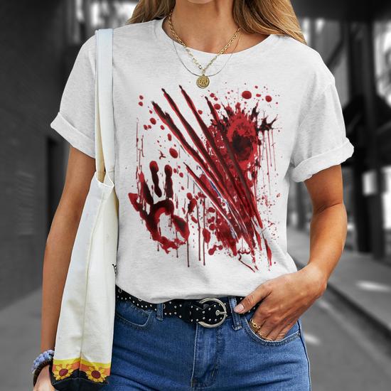 T-shirt D'horreur Halloween Homme - Motif Sanglant Zombie - En Polyester, Manches Courtes - Pour Déguisement Effrayant