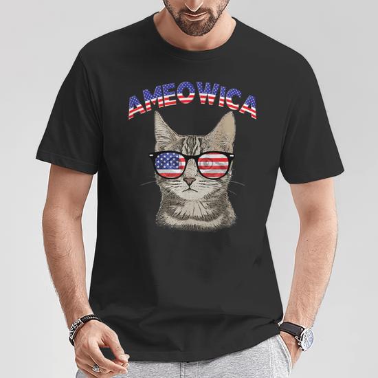 Ameowica Usa Cat Kitten Patriotic Sunglasses T Shirt Monsterry