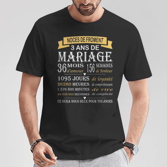 T-Shirt "Noces De Froment" - Cadeau 3 Ans De Mariage - Blé, Tradition, Coton - Coupe Classique