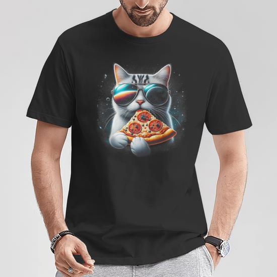 Cat Eating Pizza In Space Kitty Galaxy T Shirt Seseable UK