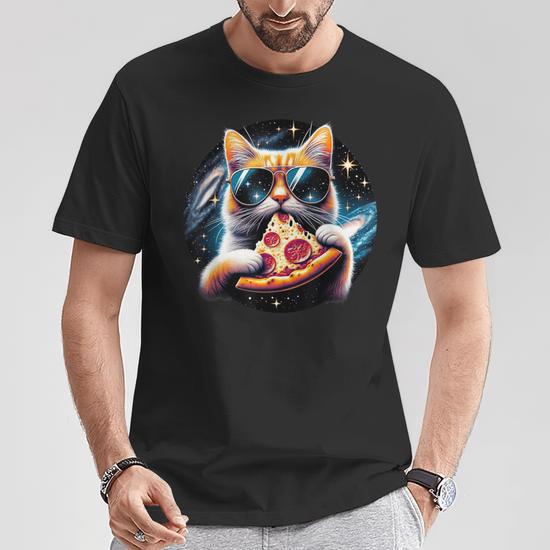 Cat Eating Pizza In Space Kitty Galaxy T Shirt Thegiftio UK