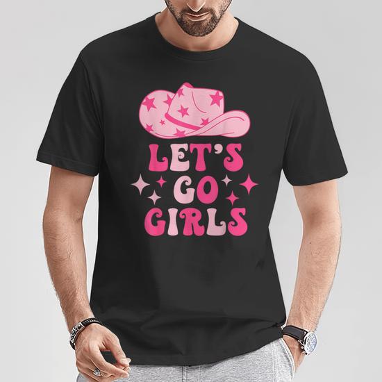 Women's Cowgirl Shirt - "Let's Go Girls" Bleached Vintage Tee, Oversized Retro Western Top (Apricot, Large)