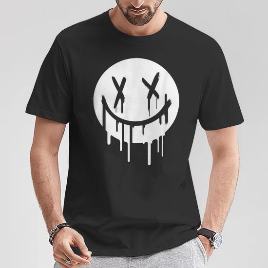 X Eyes Smiling Face Dripping Paint Graffiti T-Shirt - Seseable