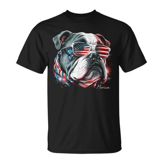 English Bulldog Dog 4Th Of July American Flag Usa T-Shirt