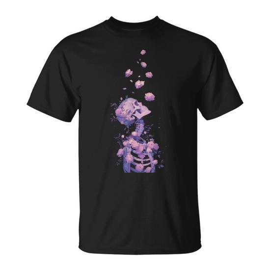 Women's Skull Graphic T-Shirt - Gothic Funny Halloween Tee, Loose Fit (Purple, X-Large)