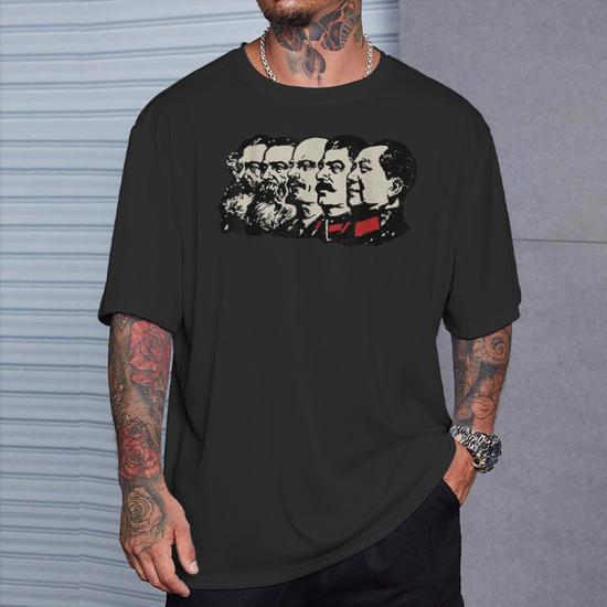 T-shirt Gildan Con Stampa Marx, Engels E Lenin – Nero, Taglia XL, Cotone 205g/m², Stampa Flex