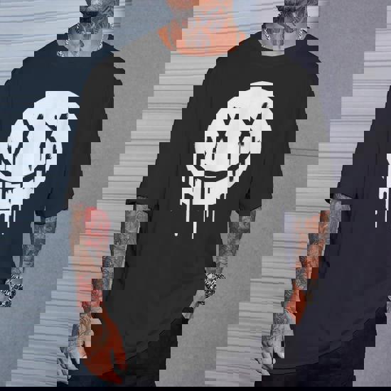 SMILEです X Eyes Smiling Face Dripping Paint Graffiti T-Shirt - Seseable