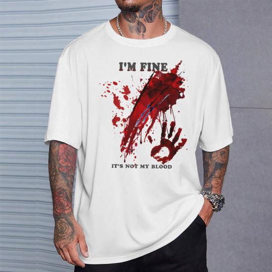 Funny 'I'm Fine' Blood Splatter T-Shirt For Women - Halloween Horror Graphic Tee, Casual Round Neck Top - View #13