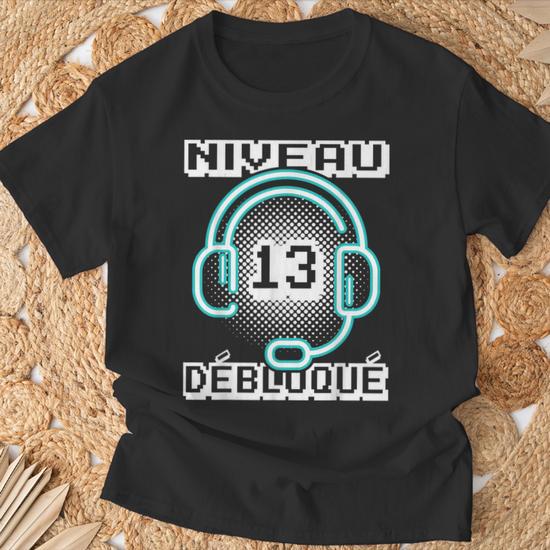 T-Shirt Humour Gamer "Level 14 Débloqué" - Cadeau Pour Ado Garçon 14 Ans - Fan De Jeux Vidéo - Coupe Classique
