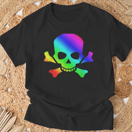 T-shirt Homme Graphique Crâne Et Os Croisés Gildan - Manches Longues Gris, Neuf Avec étiquette