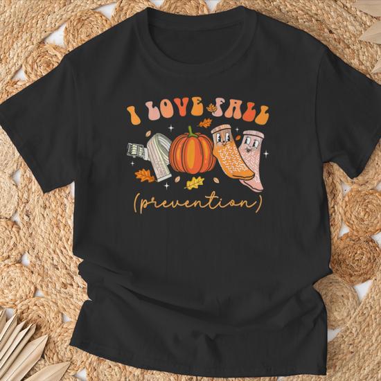 Women's 'I Love Fall' Graphic Tee - Plaid Stripe Pumpkin Print Short Sleeve Shirt, Light Grey - View #5