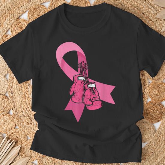 T-shirt Octobre Rose - Message Solidarité Cancer Du Sein, Design Gants De Boxe Et Ruban - Coupe Classique Coton