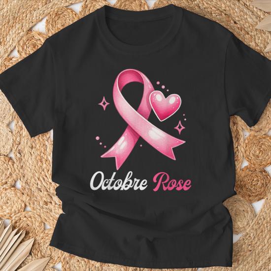 T-shirt Coeur Octobre Rose - Sensibilisation Cancer Du Sein - Coupe Classique Léger