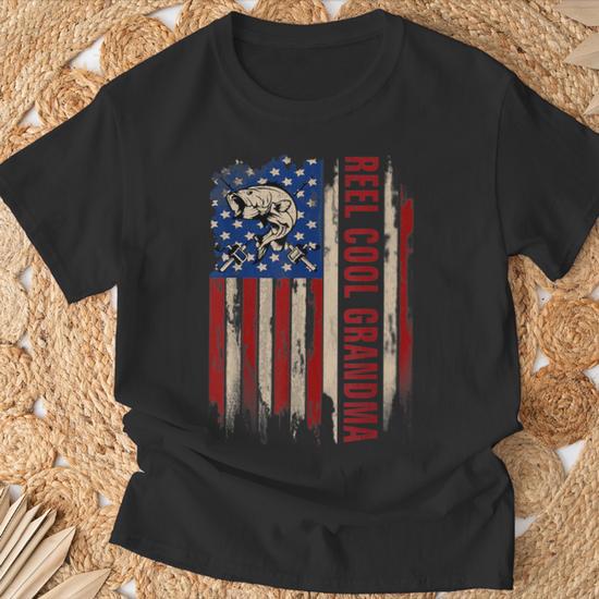 Monsterry Reel Cool Grandma American USA Flag Fishingfish T Shirt