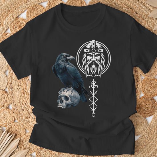 T-shirt Viking Odin Avec Les Corbeaux Hugin Et Munin - Design Mythologie Nordique - Homme