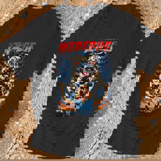 Werepug Retro Vintage B-Movie 80'S Horror Werewolf Dog Pug T