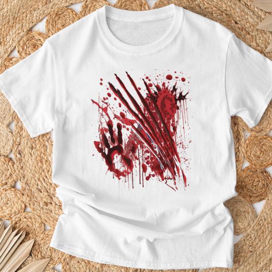 T-Shirt Empreinte Main Sanglante Éclaboussures - Design Horreur Fun