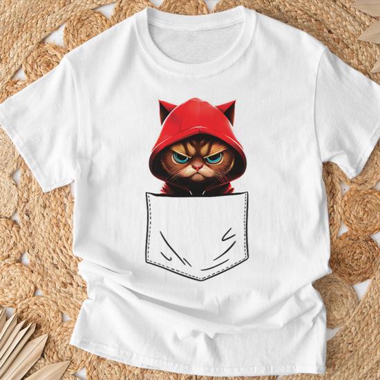 Camiseta con gato en el bolsillo sale