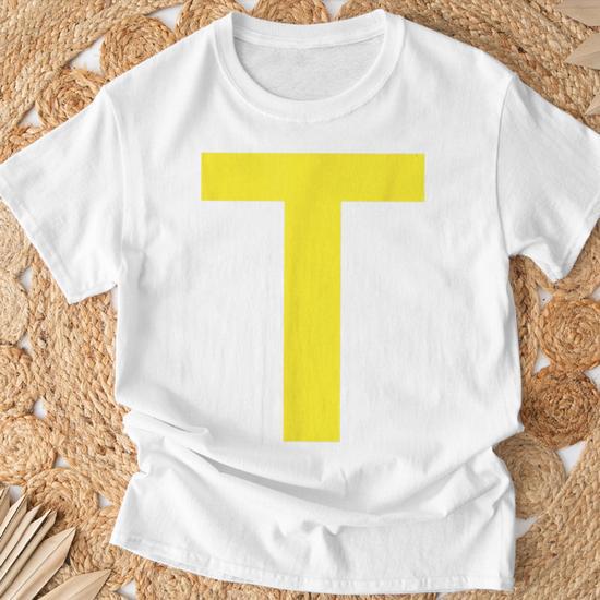 T-Shirt Carnaval Theodore Chipmunk - Lettre T Jaune Alvin Et Les Chipmunks - Costume Fun Pour Enfants Et Adultes