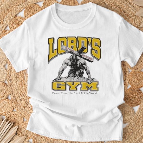 Lords Gym Bench Press The Sin Of The World Jesus Gym Wear T-Shirt