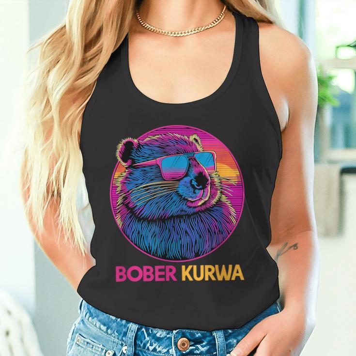 Retro Synthwave Bober Bóbr Kurwa Internet Meme Flannelette Tank Top