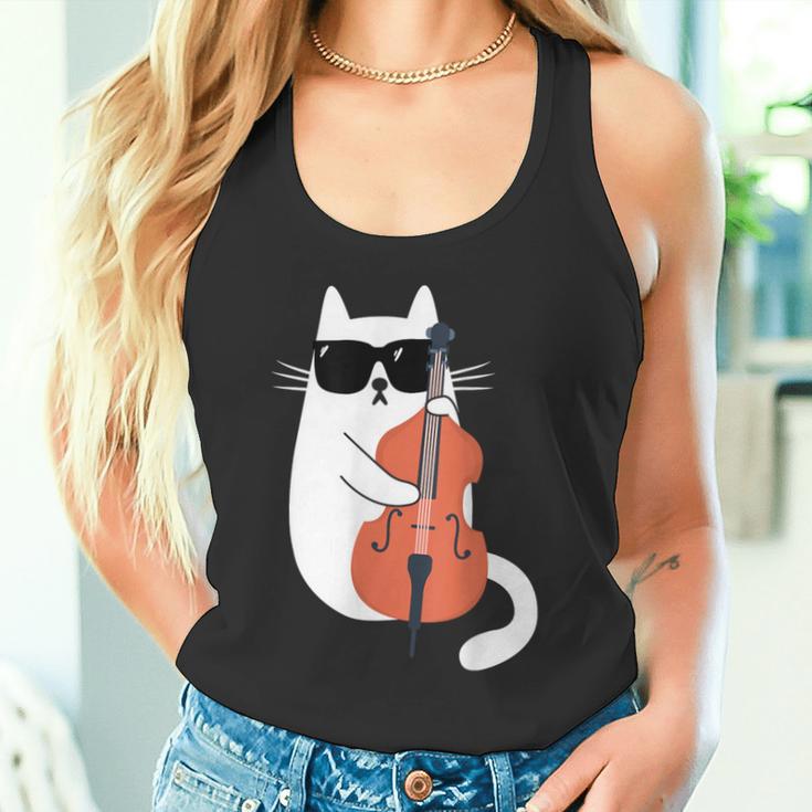 Gato Gracioso Con Gafas De Sol De Músico Contrabajo Camiseta sin mangas