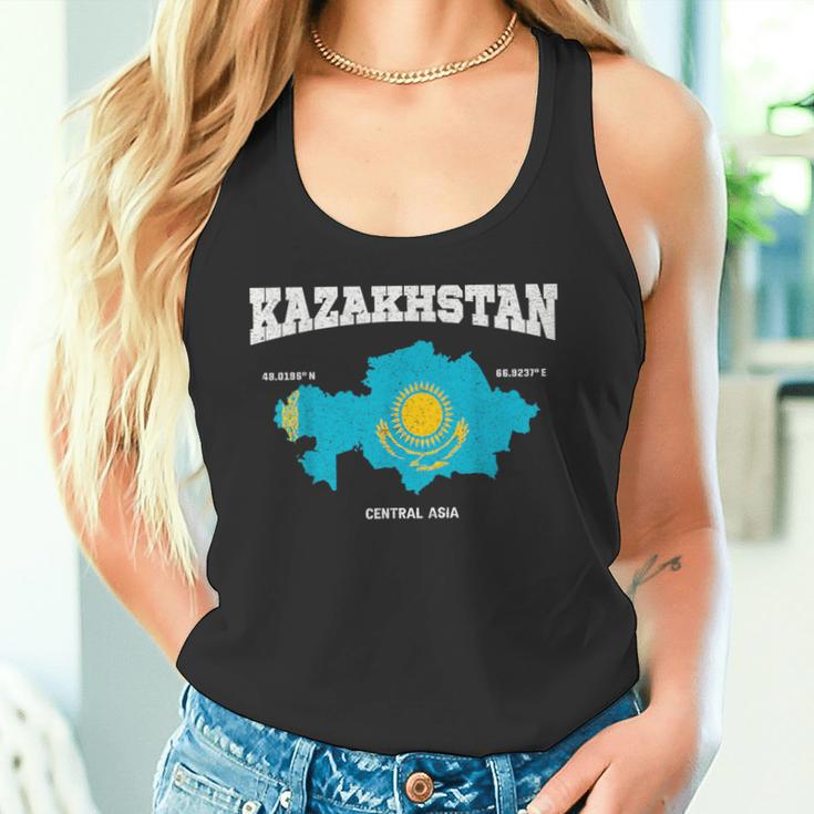 Kazakh Flag And Map Kazakhstan Coordinates Tank Top