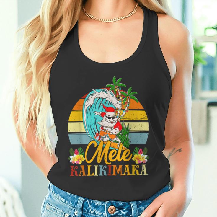 Mele-Kalikimaka Retro Santa Claus Shaka Hawaii Tank Top