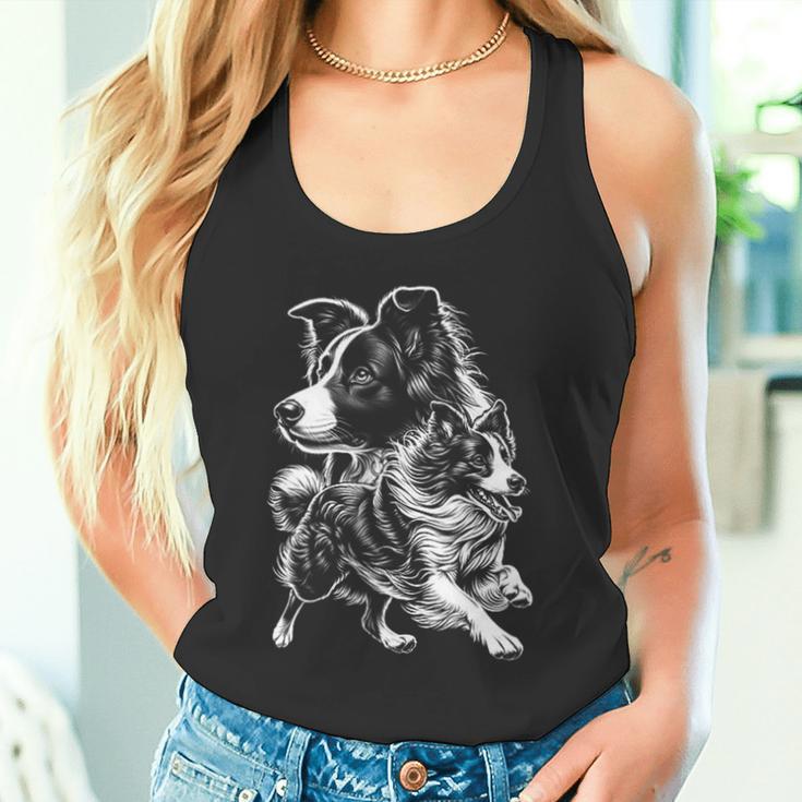 Super Cute Border Collie Cool Portrait On Chest Tank Top