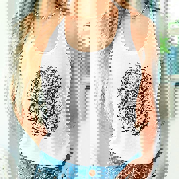 Máscara Japonesa Oni Mitología Japón Tatuaje Arte Dibujo Camiseta sin mangas