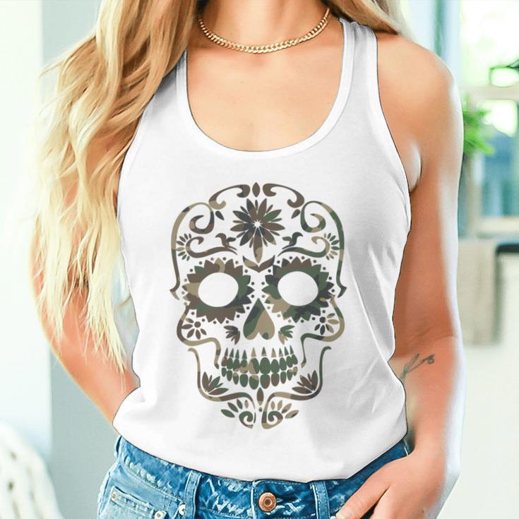 Military Camouflage Camo Dia De Los Muertos Sugar Skull Tank Top