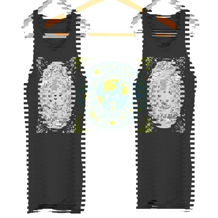 Cute Earth Holding Sapling Eco-Friendly Art Tank Top