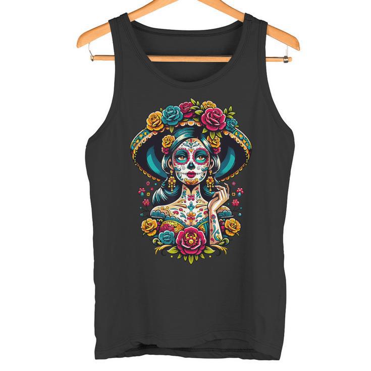 Dia De Los Muertos Sugar Mexican Inspired By La Catrina Tank Top