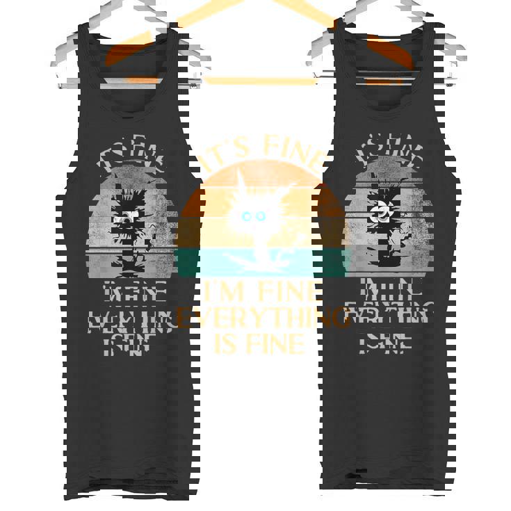 Divertido Gato Negro Retro Está Bien Estoy Bien Todo Está Bien Camiseta sin mangas