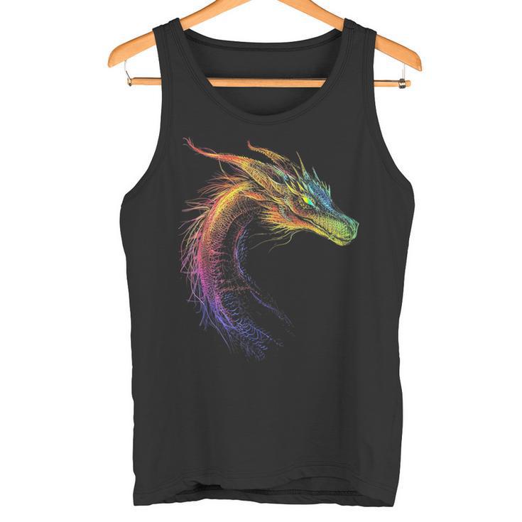 Drachen-Zeichnung Buntes Tier-Kunstwerk Fantasy-Drache Tank Top