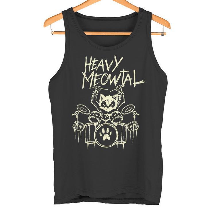 Heavy Metal Cat Drummer Headbanger Cat Tank Top