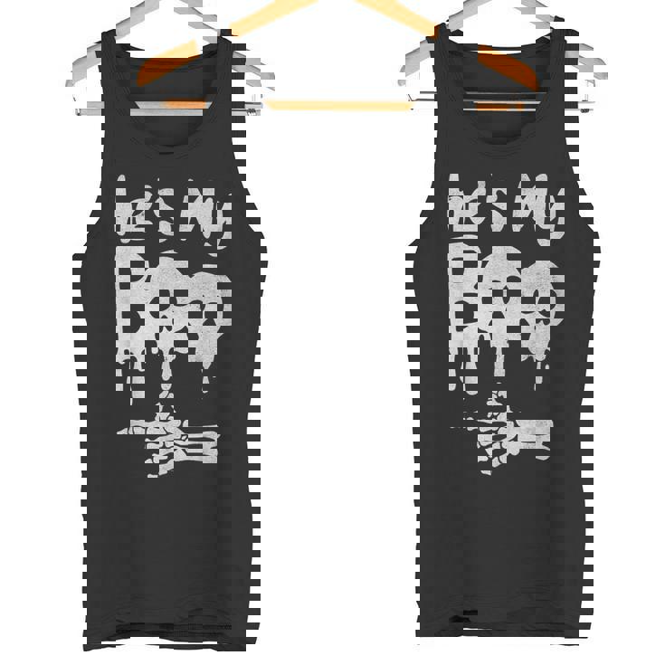 He’s My Boo Skull Face Matching Halloween Pajama Couples Tank Top