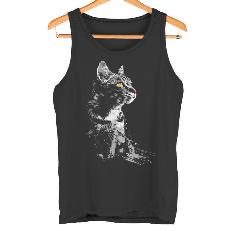 Katze Zeichnung Portrait Tierkunst Grafik Motiv Katze Tank Top