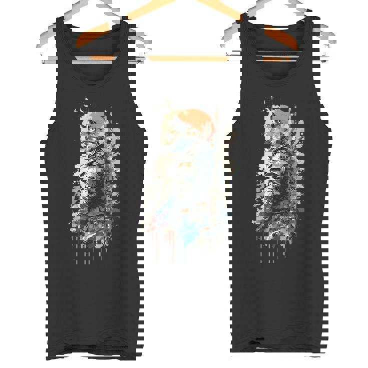 Samurai Gato Japonés Uniforme Pintura Retrato Gato Samurai Camiseta sin mangas