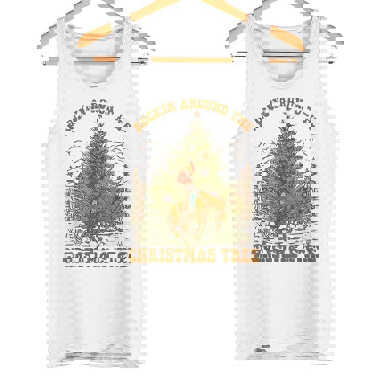 Retro Rockin Around The Christmas Tree Bronco Cowboy Rodeo Tank Top