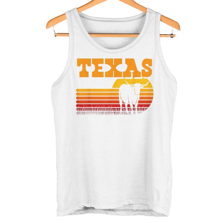 Texas Longhorn For Menintage Retro Sunset Texas Blue Tank Top