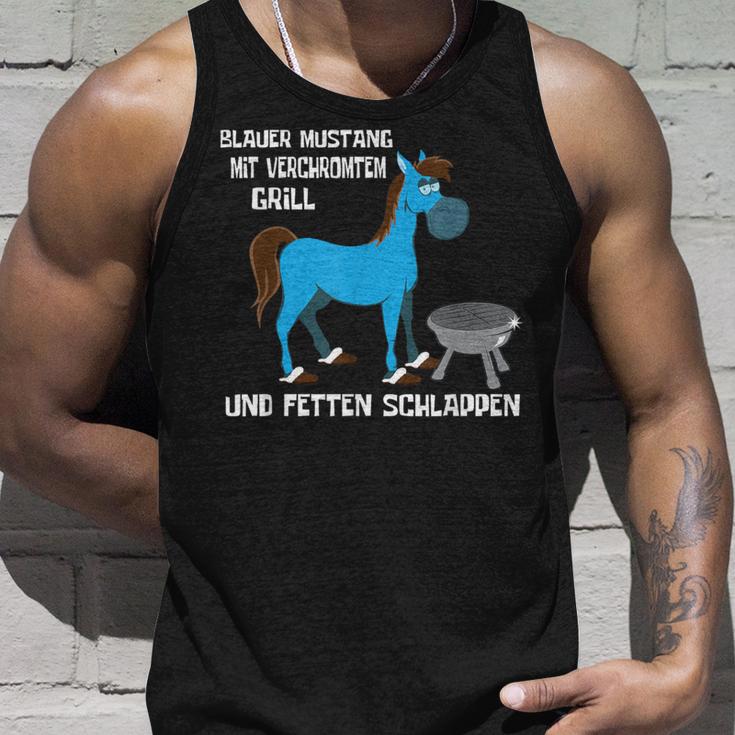 Blauer Mustang Miterchromtem Grill Und Fetten Schlappen Tank Top Geschenke für Ihn