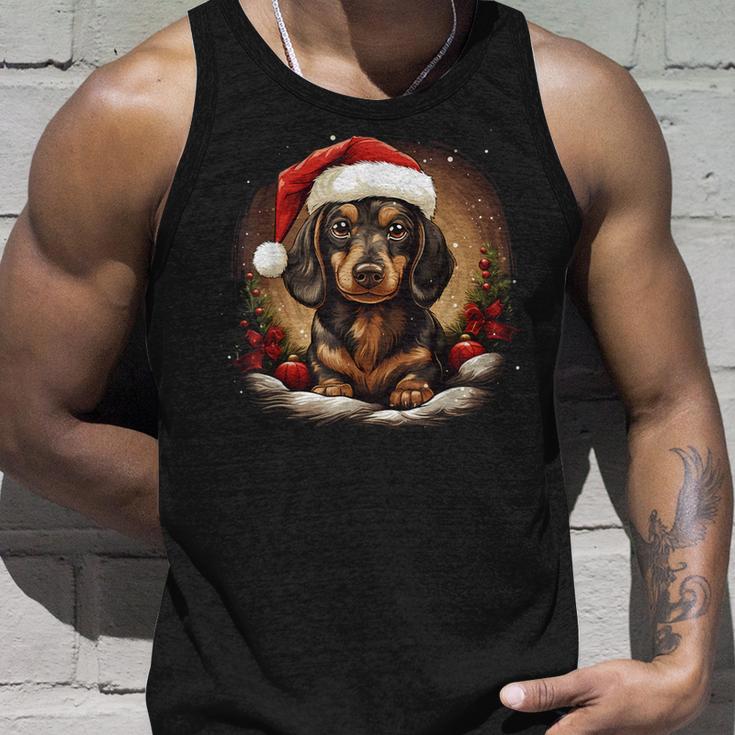 Dachshund With Santa Hat Christmas With Dog Tank Top Geschenke für Ihn