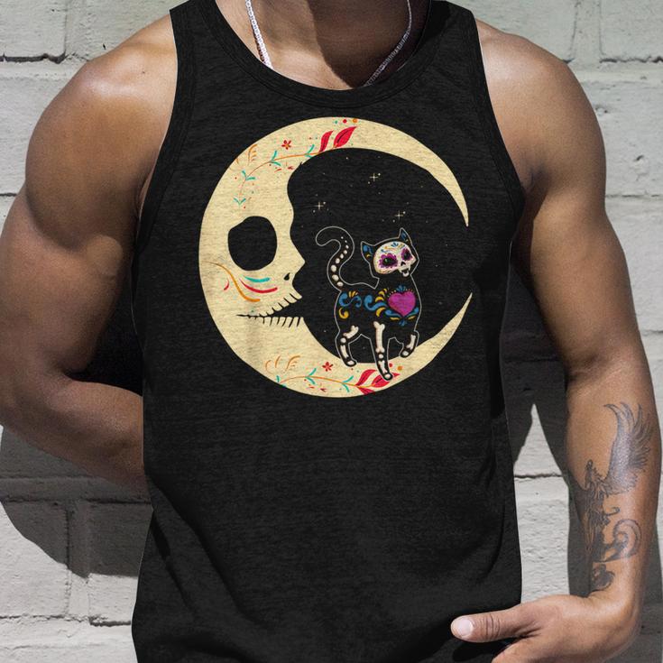 Dia De Los Muertos Cat & Moon Sugar Skull Tank Top Geschenke für Ihn