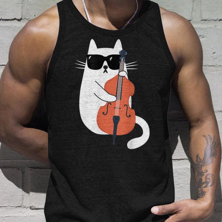 Gato Gracioso Con Gafas De Sol De Músico Contrabajo Camiseta sin mangas Regalos para él