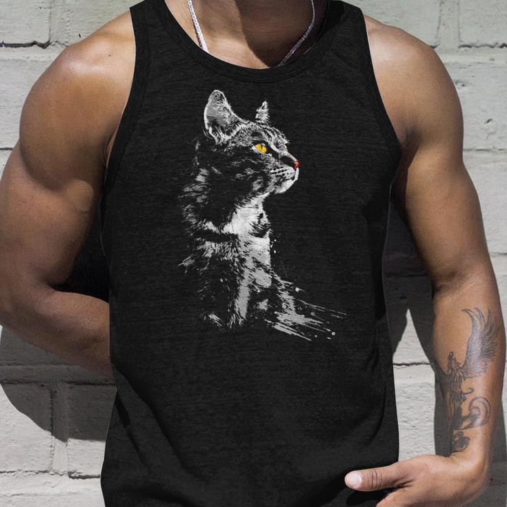 Katze Zeichnung Portrait Tierkunst Grafik Motiv Katze Tank Top Geschenke für Ihn