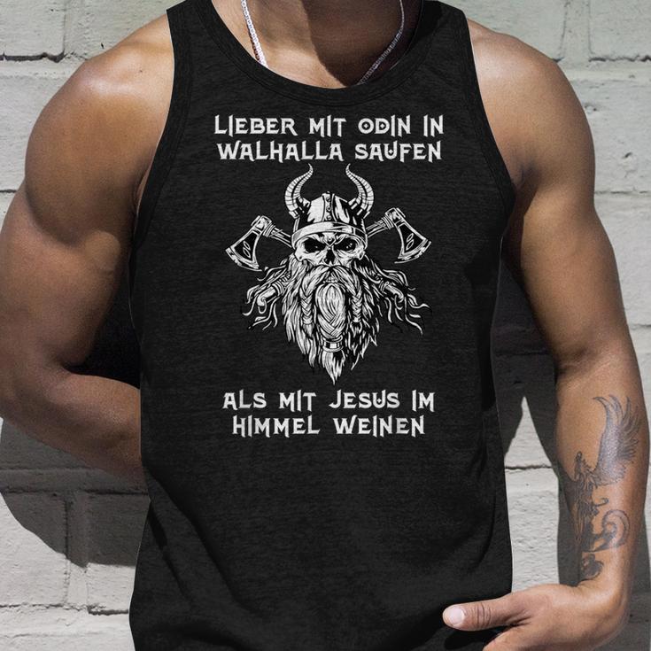 Lieber Mit Odin In Walhalla Saufen Nordmann's Drinking Slogan Tank Top Geschenke für Ihn